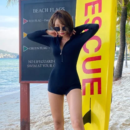 Front Zipper One Piece Swimsuit - Image 3