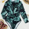 Leafy Print One Piece Swimsuit - Image 3