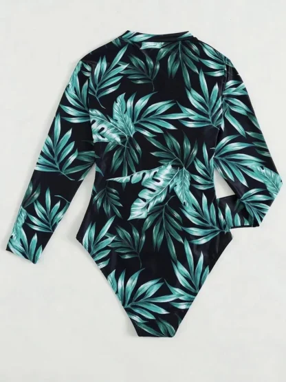 Leafy Print One Piece Swimsuit - Image 4