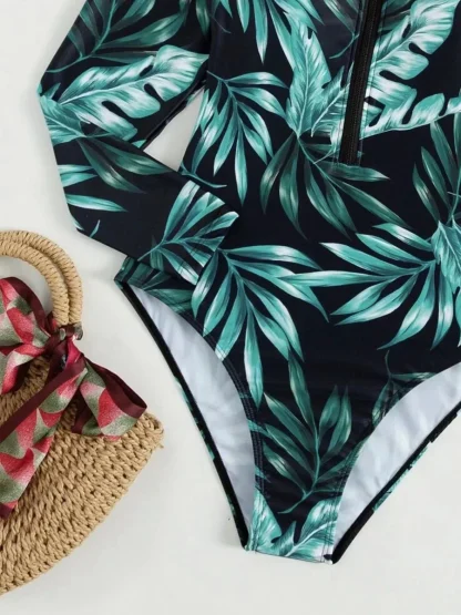 Leafy Print One Piece Swimsuit - Image 6