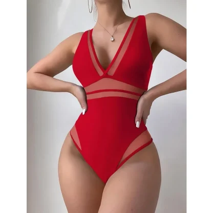 High Waist Mesh One Piece Swimsuit - Image 4