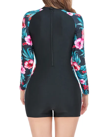 Tropical Print Zipper One Piece Swimsuit - Image 4