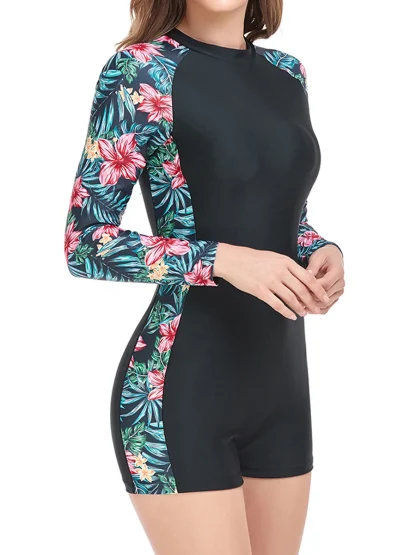 Tropical Print Zipper One Piece Swimsuit - Image 5