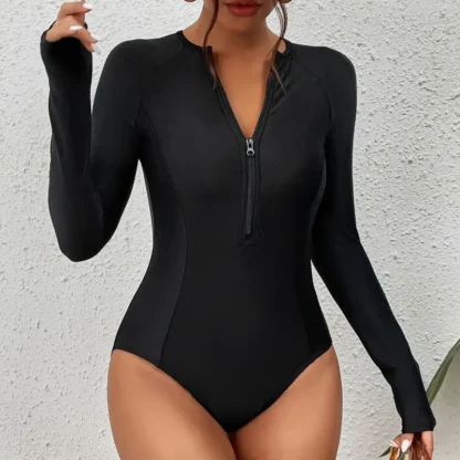 Front-Zip Long Sleeve One-Piece Swimsuit