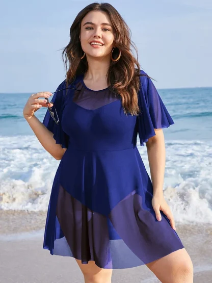 Ruffle Sleeve Mesh One Piece Swimsuit - Image 4