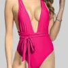 Deep V High Waist One Piece Swimsuit - Image 5