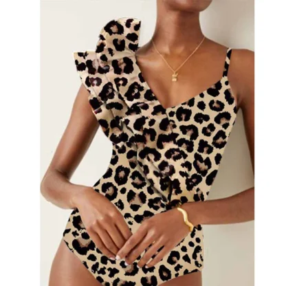 Leopard Print Ruffle One-Piece Swimsuit - Image 3