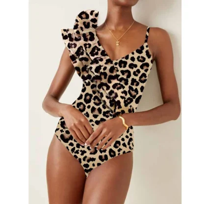 Leopard Print Ruffle One-Piece Swimsuit