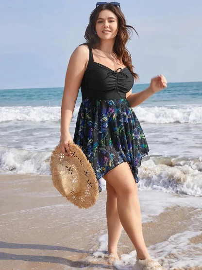 Tie-Up One Piece Swimsuit Skirt - Image 3