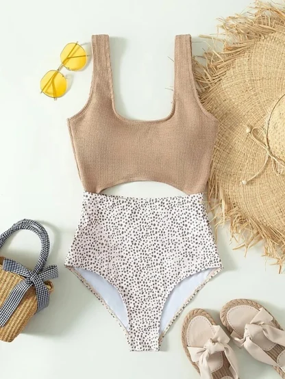 Ribbed Cut Out One Piece Swimsuit - Image 2