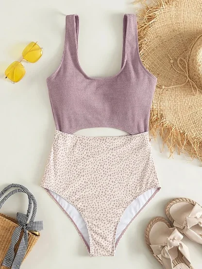 Ribbed Cut Out One Piece Swimsuit - Image 4