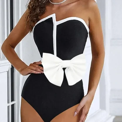 Tube Top Bow One Piece Swimsuit - Image 3