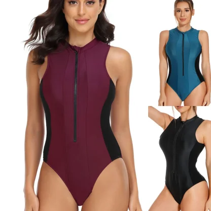 Zip Front One Piece Swimsuit - Image 6