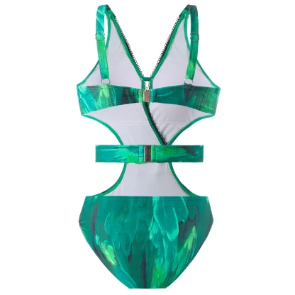Belted One Piece Swimsuit with Skirt - Image 6
