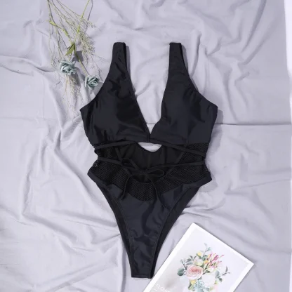 Hollowed-Out Mesh One Piece Swimsuit - Image 5