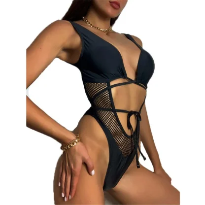 Hollowed-Out Mesh One Piece Swimsuit - Image 4