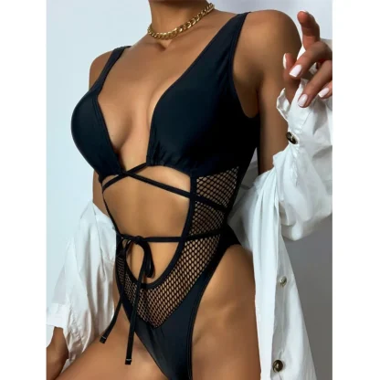 Hollowed-Out Mesh One Piece Swimsuit - Image 2