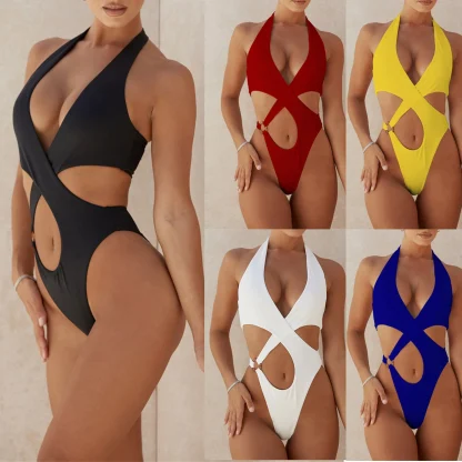 Halter Cross Front One Piece Swimsuit - Image 6
