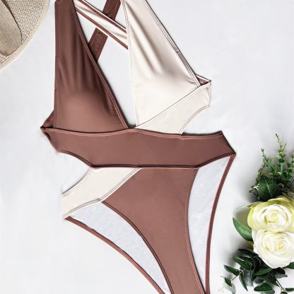 Double-Color One Piece Swimsuit - Image 5