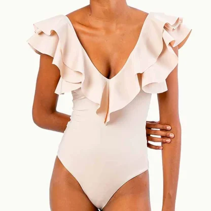 V-Neck Ruffled One Piece Swimsuit - Image 2