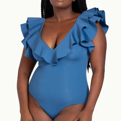 V-Neck Ruffled One Piece Swimsuit - Image 3