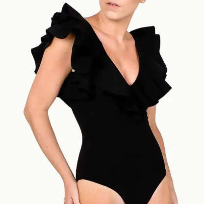 V-Neck Ruffled One Piece Swimsuit - Image 4