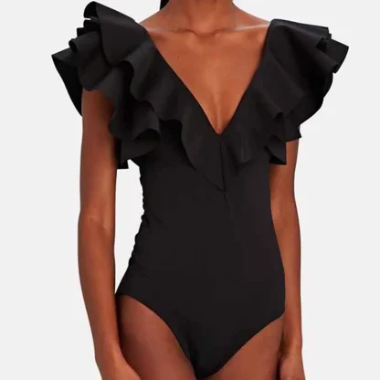 V-Neck Ruffled One Piece Swimsuit