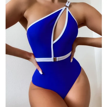 Hollow Out Belted One Piece Swimsuit
