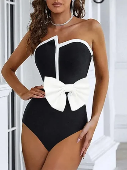 One-Piece Swimsuit with Waist Bow