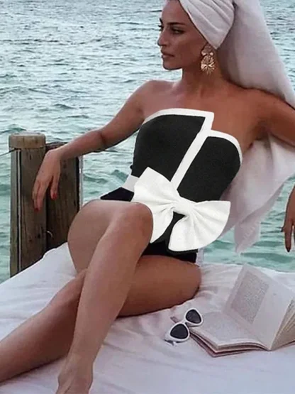 One-Piece Swimsuit with Waist Bow - Image 2