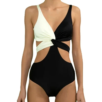 Colorblock V Neck One Piece Swimsuit