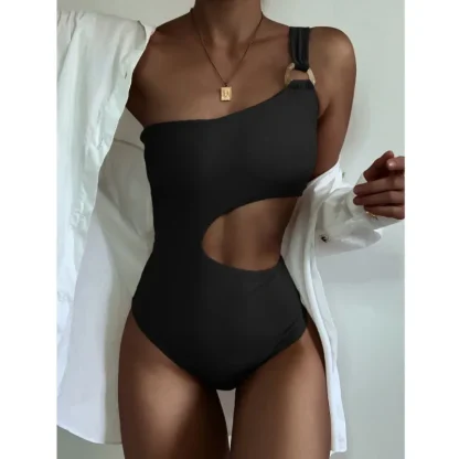 One Piece Swimsuit with Single Shoulder Strap - Image 2