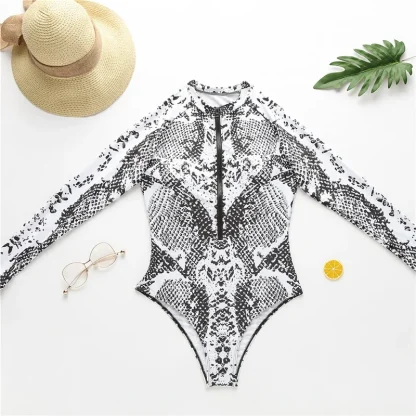 Long Sleeve Zip One Piece Swimsuit - Image 7
