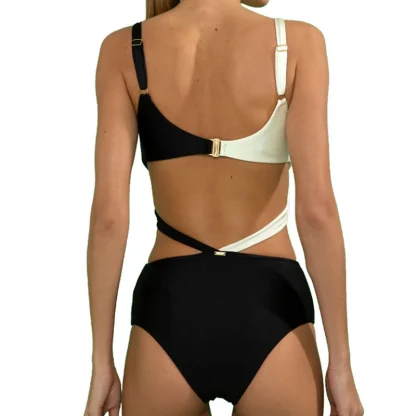 Colorblock V Neck One Piece Swimsuit - Image 5
