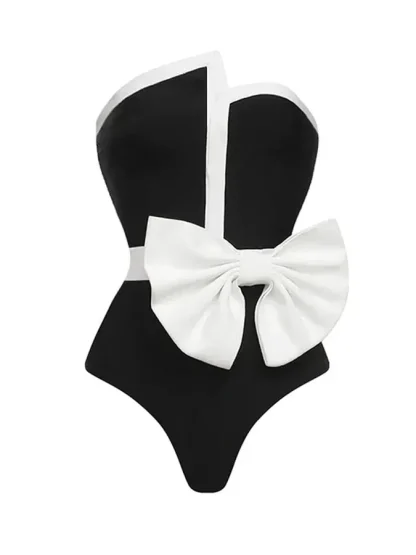 One-Piece Swimsuit with Waist Bow - Image 6