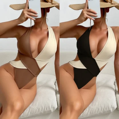 Double-Color One Piece Swimsuit - Image 6