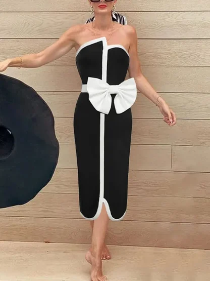 One-Piece Swimsuit with Waist Bow - Image 3