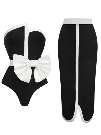 One-Piece Swimsuit with Waist Bow - Image 5