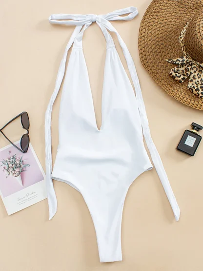 Deep V Backless One Piece Swimsuit - Image 5